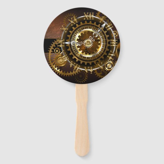 スチームパンク時計とアンティークギア ハンドファン (正面)