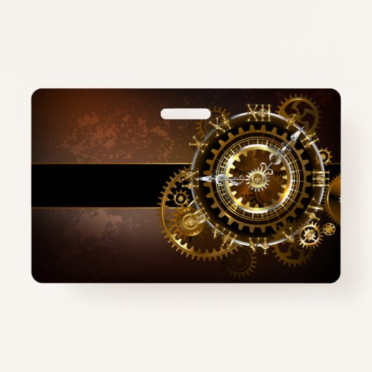 スチームパンク時計とアンティークギア バッジ (正面)