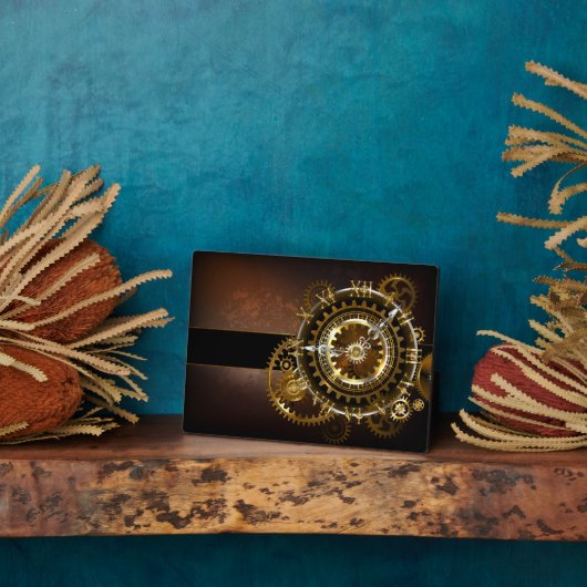 スチームパンク時計とアンティークギア フォトプラーク (側面)