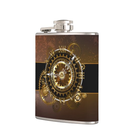 スチームパンク時計とアンティークギア フラスク (左)