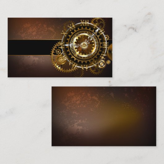 スチームパンク時計とアンティークギア プレイスカード (正面/裏面)