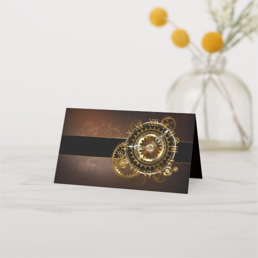 スチームパンク時計とアンティークギア プレイスカード (正面)