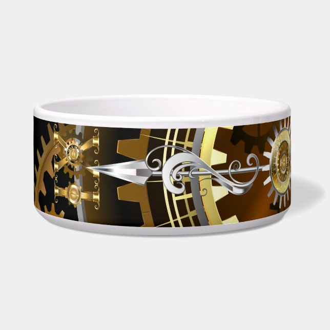 スチームパンク時計とアンティークギア ボウル (正面)