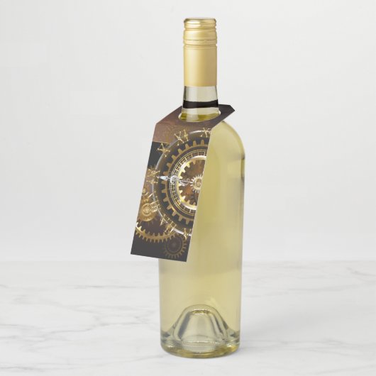 スチームパンク時計とアンティークギア ボトルネックタグ (アングル)