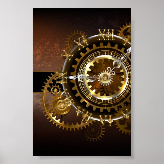スチームパンク時計とアンティークギア ポスター (正面)