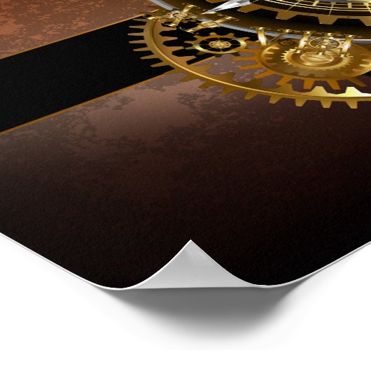 スチームパンク時計とアンティークギア ポスター (角)