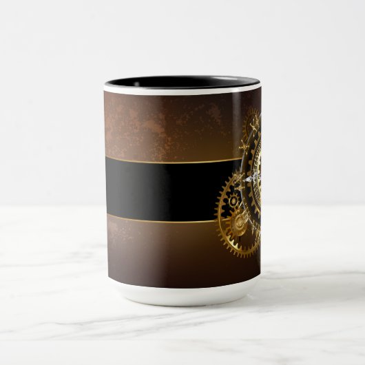 スチームパンク時計とアンティークギア マグカップ (中央)
