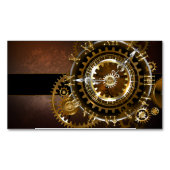 スチームパンク時計とアンティークギア マグネット名刺 (正面)