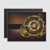 スチームパンク時計とアンティークギア マグネット招待状 (正面/裏面)