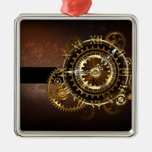 スチームパンク時計とアンティークギア メタルオーナメント (正面)