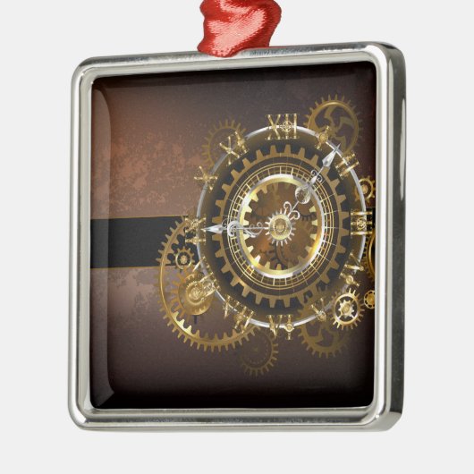 スチームパンク時計とアンティークギア メタルオーナメント (左)
