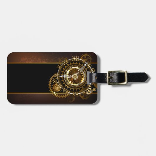 スチームパンク時計とアンティークギア ラゲッジタグ (正面横)