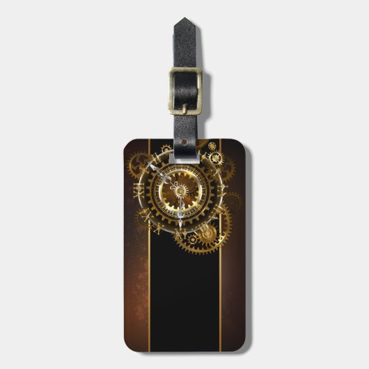 スチームパンク時計とアンティークギア ラゲッジタグ (正面縦)