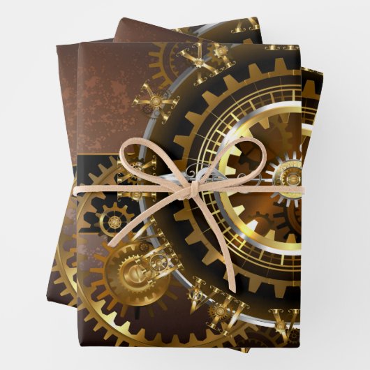 スチームパンク時計とアンティークギア ラッピングペーパーシート (インサイチュ)