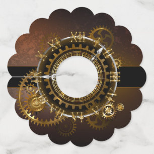 スチームパンク時計とアンティークギア ワイングラスタグ