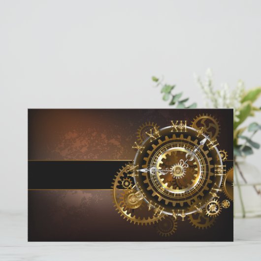 スチームパンク時計とアンティークギア 便箋 (スタンド正面)