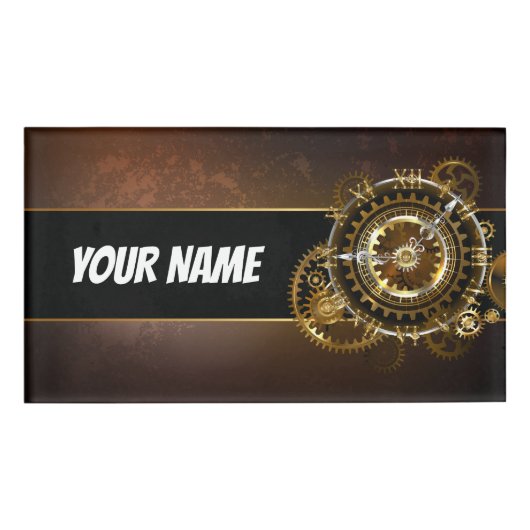 スチームパンク時計とアンティークギア 名札 (正面)