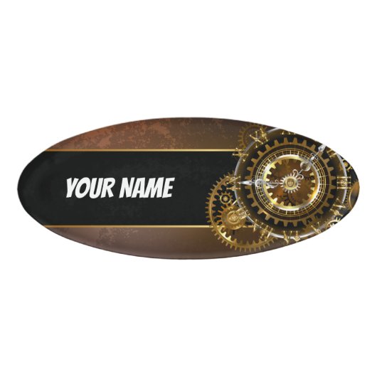 スチームパンク時計とアンティークギア 名札 (正面)