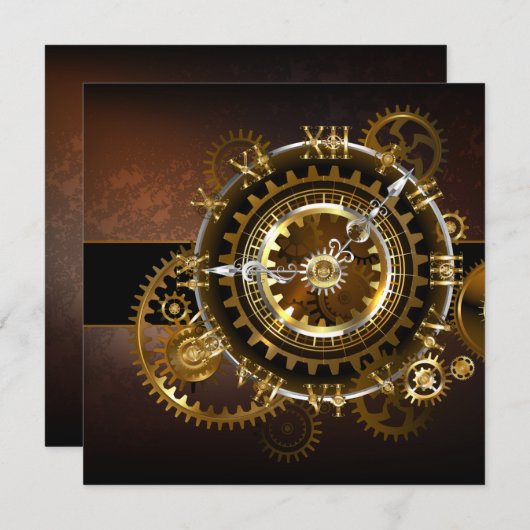 スチームパンク時計とアンティークギア 招待状 (正面/裏面)