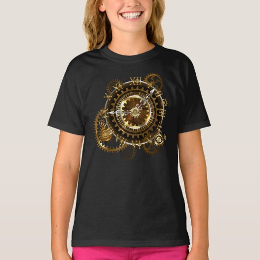 スチームパンク時計とアンティークギア Tシャツ (正面)