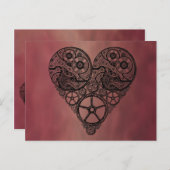 スチームパンク時計の動作とギアハート ポストカード (正面/裏面)