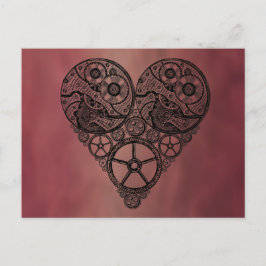 スチームパンク時計の動作とギアハート ポストカード