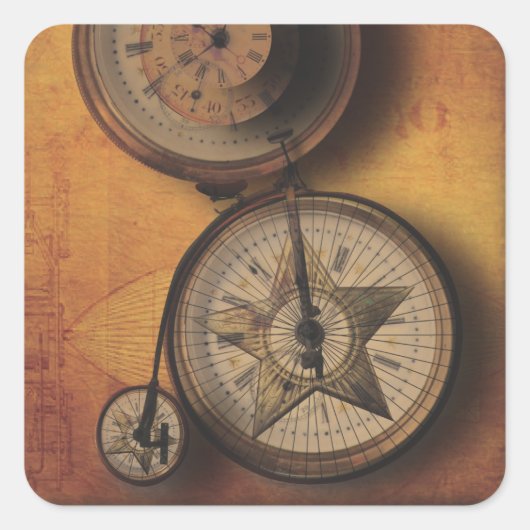 スチームパンク時計を自転車に乗せてビクトリアン行く時間 スクエアシール (正面)