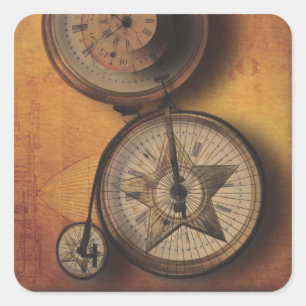 スチームパンク時計を自転車に乗せてビクトリアン行く時間 スクエアシール