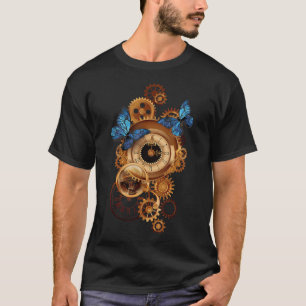 スチームパンク時計ギアと蝶ヴィンテージレトロ Tシャツ