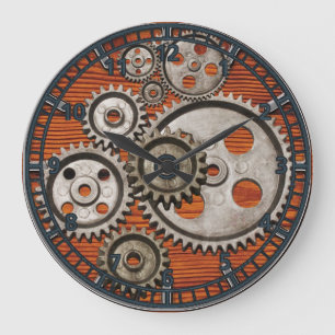 スチームパンク時計ギアエンジンcogsクロック ラージ壁時計