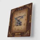 スチームパンク時計~アンティーク電話~ローマ数字~ スクエア壁時計 (傾斜)