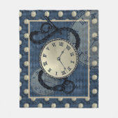 スチームパンク時計&スカルブルー フリースブランケット (正面)
