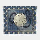 スチームパンク時計&スカルブルー フリースブランケット (正面(横))