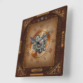 スチームパンク時計~大アンティークギア~ローマ数字~ スクエア壁時計 (傾斜)