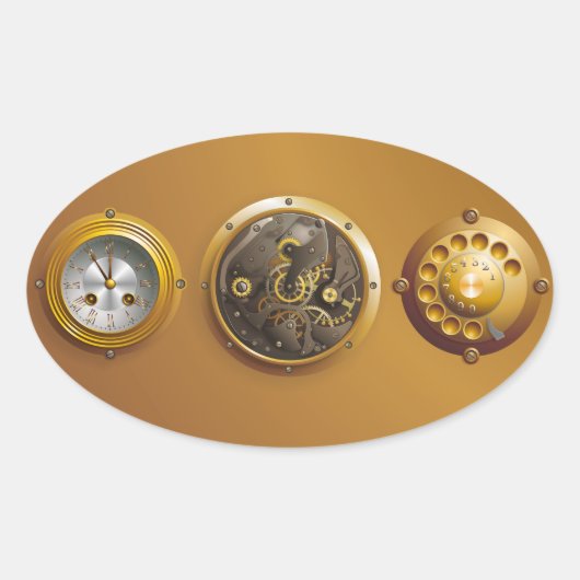 スチームパンク時計 楕円形シール (正面)