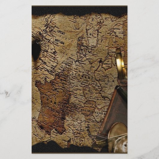 スチームパンク時間旅行アクセサリー,地図,羅針盤 便箋 (正面)