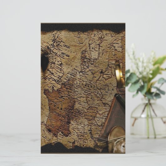 スチームパンク時間旅行アクセサリー,地図,羅針盤 便箋 (スタンド正面)