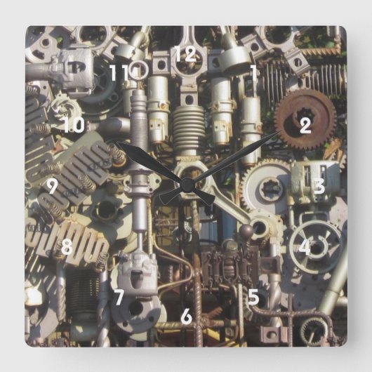 スチームパンク機械機械 スクエア壁時計 (正面)