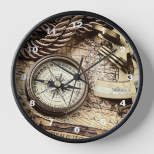 スチームパンク沿岸航海のロープアンティークコンパス 壁時計