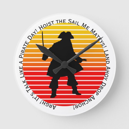 スチームパンク海賊が海賊の日みたいにしゃべるぞ! ラウンド壁時計 (正面)