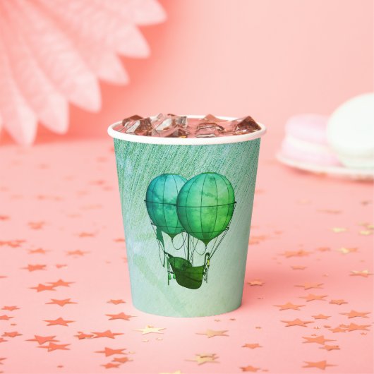 スチームパンク熱気球と船の緑 紙コップ (インサイチュ)