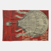 スチームパンク熱気球に乗るグラフィックフォントで赤 キッチンタオル (横)