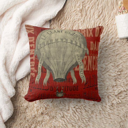 スチームパンク熱気球に乗るグラフィックフォントで赤 クッション (ブランケット)