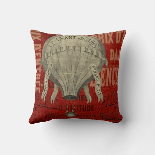 スチームパンク熱気球に乗るグラフィックフォントで赤 クッション (裏面)