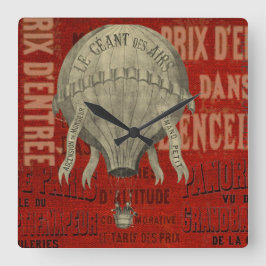 スチームパンク熱気球に乗るグラフィックフォントで赤 スクエア壁時計