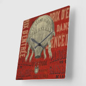 スチームパンク熱気球に乗るグラフィックフォントで赤 スクエア壁時計 (傾斜)