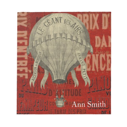 スチームパンク熱気球に乗るグラフィックフォントで赤 ノートパッド (正面)