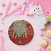 スチームパンク熱気球に乗るグラフィックフォントで赤 ペーパープレート (パーティー)