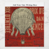 スチームパンク熱気球に乗るグラフィックフォントで赤 ワインラベル (シングルラベル)