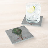 スチームパンク熱気球パーソナライズされた ガラスコースター (アングル)